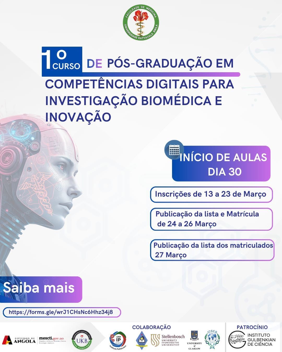 Inscrições abertas - pós-graduação em competências digitais para investigação biomédica e inovação (